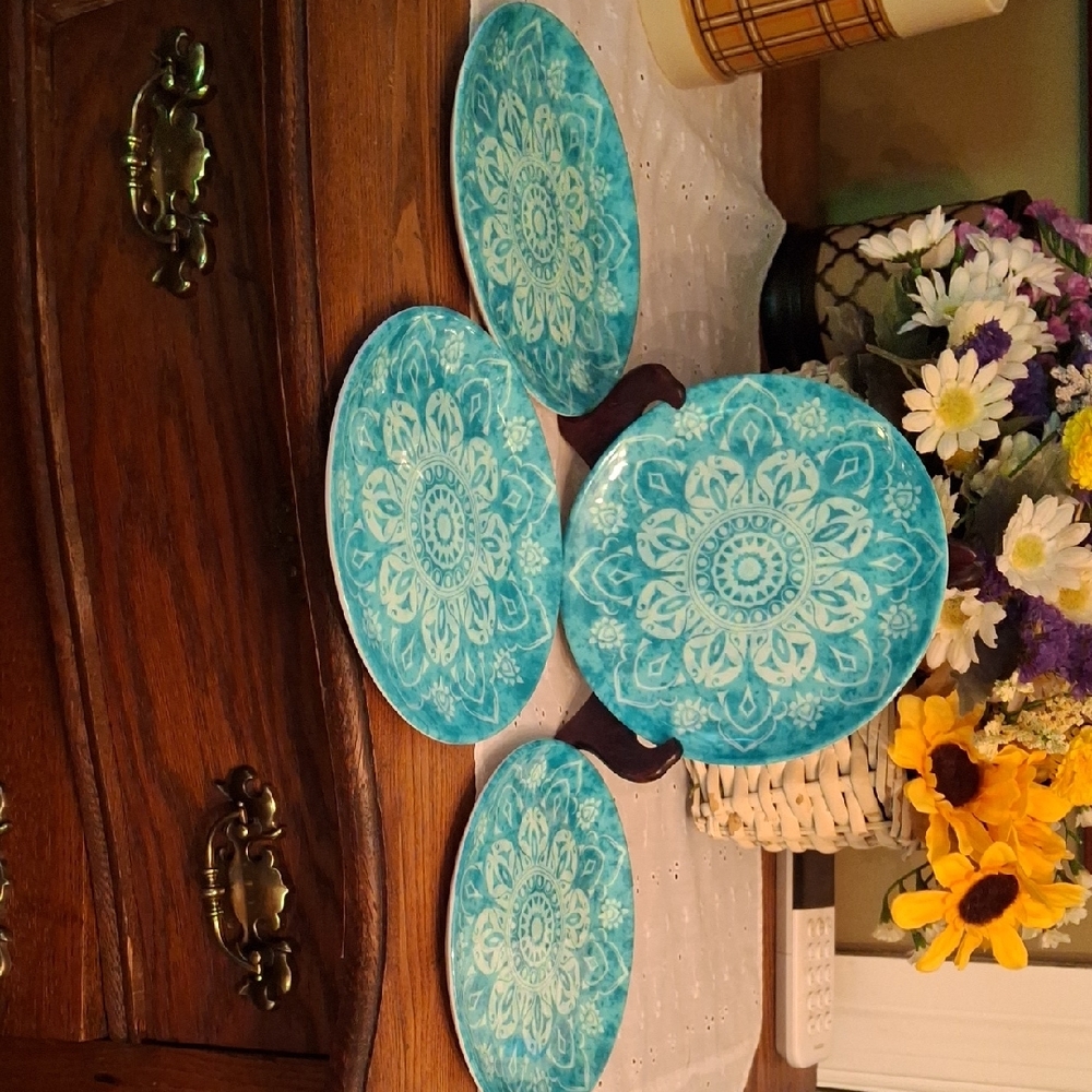 Turquoise Melamine Mandala Snack/Dessert Plate Set